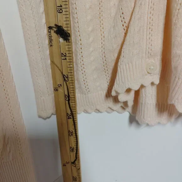 Lands End peachy cable knit cardigan with satin trim size S - Picture 8 of 9